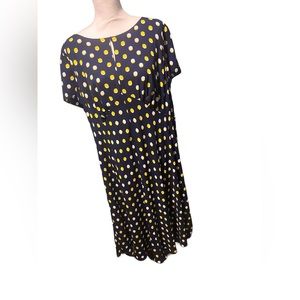 Size 16W Talbots Black Polka Dot Midi Dress with Yellow Accents